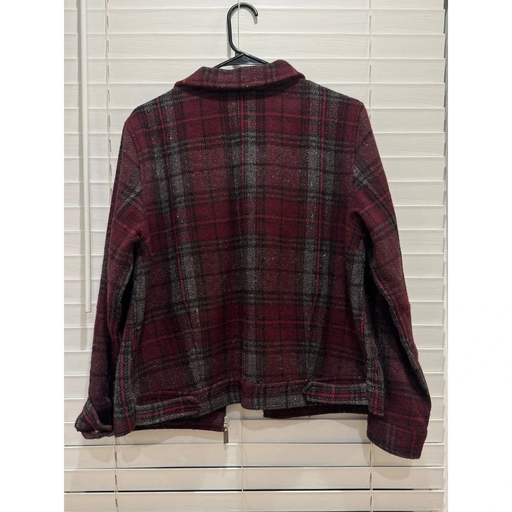 Vintage Fashion Bug Plaid Jacket Women XL Burgundy Wool Blend Barn‎ Jacket Coat